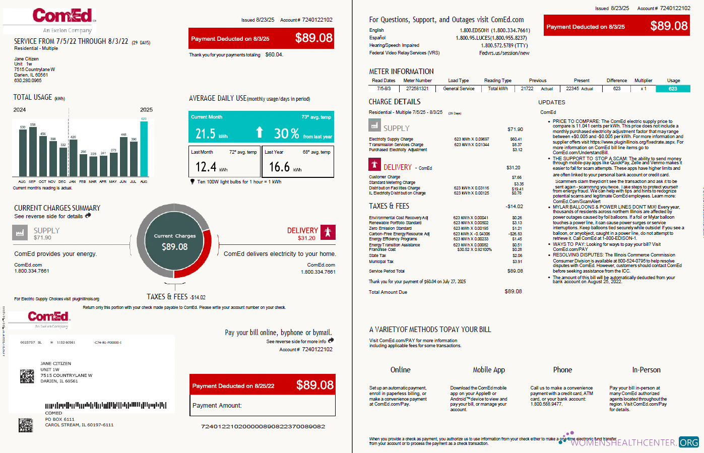download USA ComEd utility bill template in Word and PDF formats, 4 pages, 1 2 pages PDF template